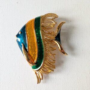 Vintage Colorful Enamel Tropical Fish Brooch